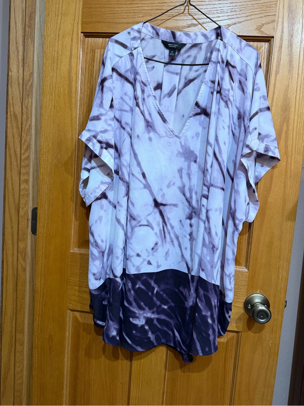 Simply Vera Vera Wang Lavender and Dark Purple Tie-Dye V-Neck Tunic